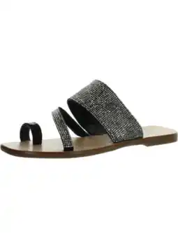 Walmart INC Womens Gray Toe Ring Rhinestone Embellished Gianolo Round Toe Slip On Sandals Shoes 9 M offer