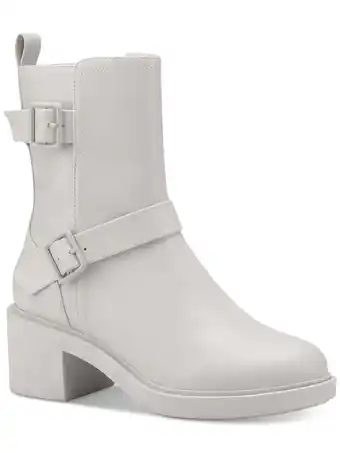 Walmart ALFANI Womens White Buckle Accent Chantal Round Toe Block Heel Heeled Boots 7 M offer