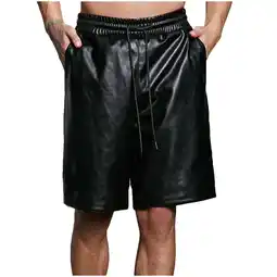 Walmart Viikei Plus Size Men's Shorts on Clearance Retro Punk Gothic Slim Fit Solid Color Leather Pants offer