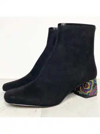 Walmart BETSEY JOHNSON Womens Black Rhinestone Comfort Haper Round Toe Flare Zip-Up Dress Booties 5.5 M offer