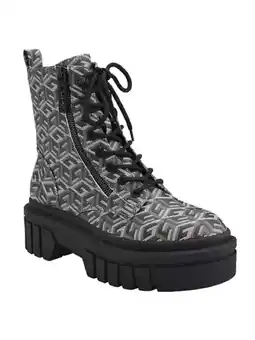 Walmart GUESS Womens Black Printed Zipper Lug Sole Ferina Round Toe Lace-Up Combat Boots 11 M offer