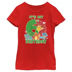 Walmart Girl's Pokemon It's My 6th Birthday Starters Graphic Tee Red Medium offer