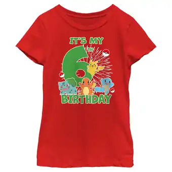 Walmart Girl's Pokemon It's My 6th Birthday Starters Graphic Tee Red Medium offer