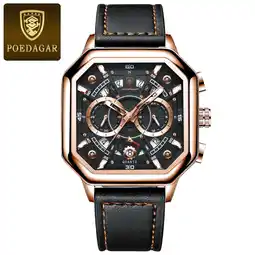 Walmart POEDAGAR Chronograph Square Man Watch Waterproof Luminous Date Sports Leather Men's Quartz Watches offer