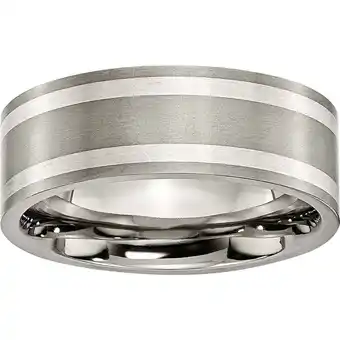 Walmart Titanium Sterling Silver Inlay Flat 8mm Brushed and Polished Band offer