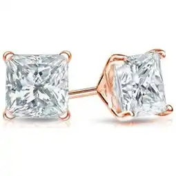 Walmart 14K Rose Gold 1 Carat Princess Created Diamond Solitaire Stud Earrings by Paris Jewelry offer