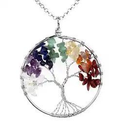 Walmart Handmade Genuine Gemstone Rainbow 7 Chakra Crystals Tree of Life Pendant Necklace offer