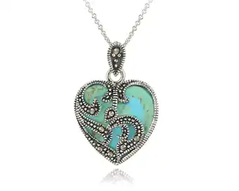 Walmart 925 Sterling Silver Marcasite & Turquoise Heart Necklace offer