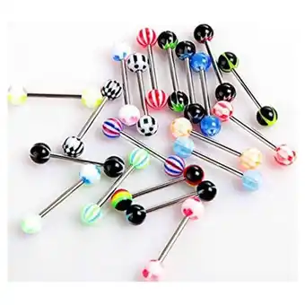 Walmart Tuscom 50PCS Colorful Stainless Steel Ball Barbell Tongue Rings Bars Piercing Cosmetic offer