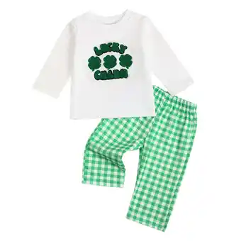 Walmart Toddler Boys St. Patrick's Day Long Sleeve Sweatshirt Set Floral Printed Top Set Green,2-3T offer