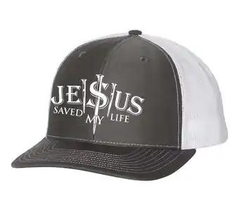 Walmart Christian Jesus Saved My Life 3 Nails Mens Embroidered Mesh Back Trucker Hat, Charcoal/White offer