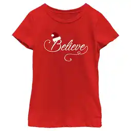 Walmart Girl's Lost Gods Santa Hat Believe Graphic Tee Red Medium offer