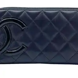 Walmart Pre-Owned CHANEL Cambon Line Round Long Wallet Leather Black A50078 Cowhide Women's... (Fair) offer