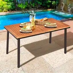 Walmart Gymax Rectangle Patio Outdoor Dining Table Acacia Wood Tabletop w/ 2'' Umbrella Hole offer