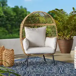 Walmart Better Homes & Gardens Ventura Boho Outdoor Wicker Stationary Kid's Egg Chair, Tan offer