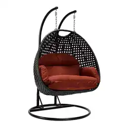 Walmart LeisureMod Mendoza Charcoal Wicker Hanging 2 Person Egg Swing Chair with Stand & Black Cushions offer