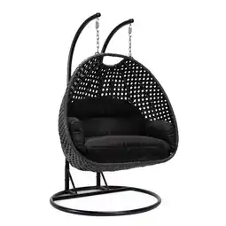 Walmart LeisureMod Mendoza Charcoal Wicker Hanging 2 Person Egg Swing Chair with Stand & Black Cushions offer