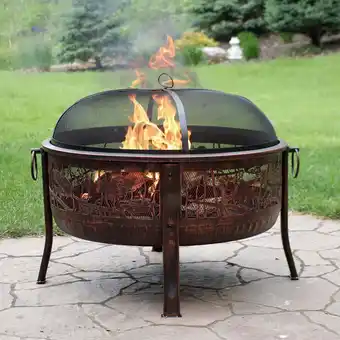 Walmart Sunnydaze Northwoods Fishing 30 Bronze Finish Steel Fire Pit with Spark Screen and Poker offer