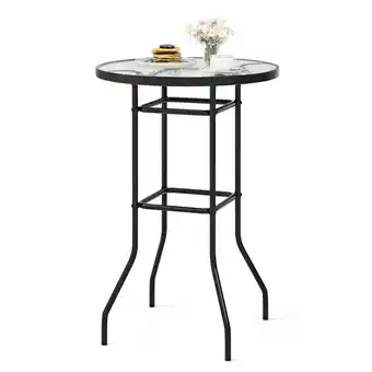 Walmart Costway 38'' Patio Round Counter Height Bar Table withTempered Glass Tabletop Poolside offer