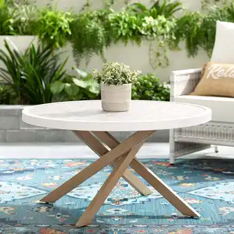 Walmart Better Homes & Gardens Paige Weather-Resistant Steel and Tile 37 Round Outdoor Coffee Table, Beige offer