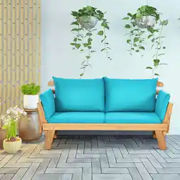 Walmart Gymax Adjustable Patio Sofa Daybed Acacia Wood Furniture w/ Turquoise Cushions offer