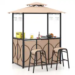 Walmart Costway 3 PCS Patio Bar Set with Tempered Glass Bar Table Metal Storage Shelves for Garden Brown offer