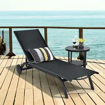 Walmart Costway Outdoor Patio Lounge Chair Chaise Reclining Aluminum Fabric Adjustable Black offer