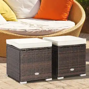 Walmart Costway 2PC Patio Rattan Ottoman Seat Side Table Storage Box Footrest Off White offer