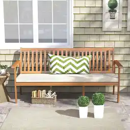 Walmart Costway Outdoor 3-Seat Wood Bench 64 Inches Extra Long Acacia Chair with Seat Cushion offer