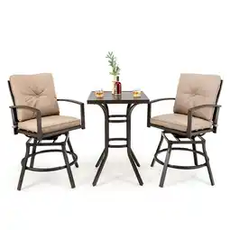 Walmart Costway Patio 3pcs Swivel Bar Height Bistro Set Cushioned Table Stools Furniture Outdoor offer