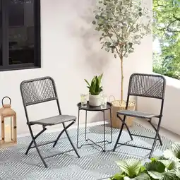 Walmart Mainstays 3-Piece Steel and Wicker Rope Folding Outdoor Patio Bistro Set, Gray/Black offer