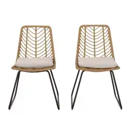 Walmart GDF Studio Azlee Outdoor Wicker Dining Chairs with Cushion, Set of 2, Light Brown, Beige, and Black offer