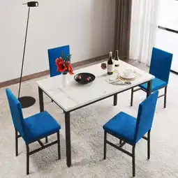 Walmart Seizeen 5 Piece Modern Dining Table Set, Blue offer