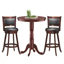 Walmart Costway 3-Piece Height Table Pub Table Set Bar with 2 Swivel Stools MDFand Rubber Wood, Brown offer