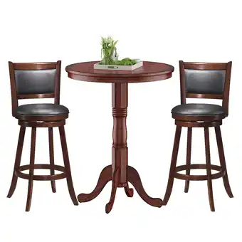 Walmart Costway 3-Piece Height Table Pub Table Set Bar with 2 Swivel Stools MDFand Rubber Wood, Brown offer