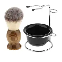 Walmart yotijay Set of 3 Pieces Natural Wood Shaving Brush + Stainless Steel Holder Stand Rack + offer