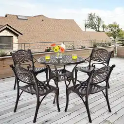 Walmart Costway 5 PCS Patio Dining Bistro Sets Cast Aluminum Round Patio Table W/Chairs offer