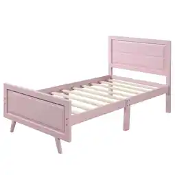 Walmart Dtwnek Wood Twin Size Platform Bed Frame with Headboard and Wood Slat Support, Pink offer