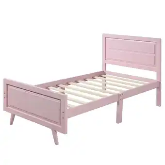 Walmart Dtwnek Wood Twin Size Platform Bed Frame with Headboard and Wood Slat Support, Pink offer