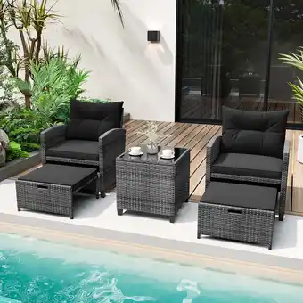 Walmart Costway Gray Metal Rattan Patio Conversation Set with Black Cushions offer