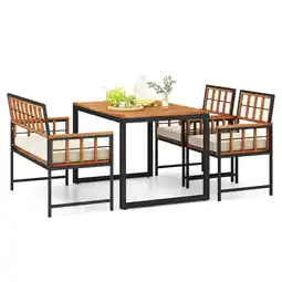 Walmart Gymax 4 PCS Acacia Wood Patio Dining Set w/ 1 Rectangular Table 1 Loveseat & 2 Armchairs offer