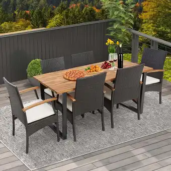 Walmart Costway 7-Piece Rattan Outdoor Dining Set with 6 Cushions, Mix Brown/Off White offer