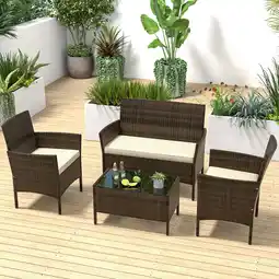 Walmart Costway 4 Metal Breathable Outdoor Conversation Sets with Loveseat and Table, Brown/Beige offer