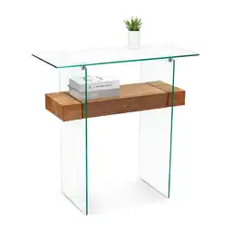 Walmart Ivinta Modern Console Table, Brown - Wood and Glass Entryway Sofa Desk with Storage offer