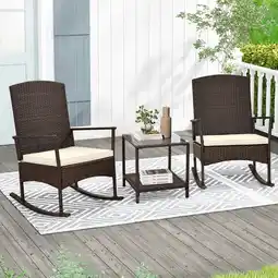 Walmart Gymax 3 Pieces Rocking Wicker Bistro Set Outdoor Front Porch Rocker Chairs Conversation Set White offer