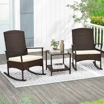 Walmart Gymax 3 Pieces Rocking Wicker Bistro Set Outdoor Front Porch Rocker Chairs Conversation Set White offer