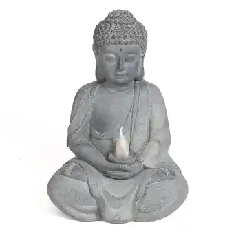 Walmart LuxenHome Meditating Buddha Gray MgO Garden Statue with Solar Light offer