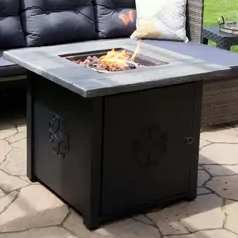 Walmart Sunnydaze 30 x 30 Square 40,000 BTU Propane Cast Stone Gas Fire Pit Table with Lava Rocks offer