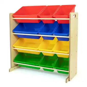 Walmart Humble Crew Primary Toy Storage Organizer with 12 Plastic Storage Bins, Natural/Primary offer