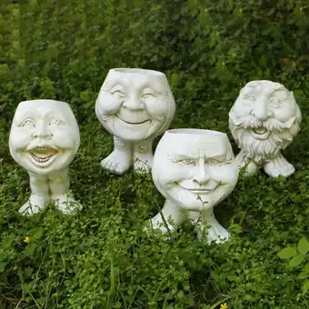 Walmart Funny Face Resin Sculpture in Flower Pot with Funny Expression Garden Supplies E offer